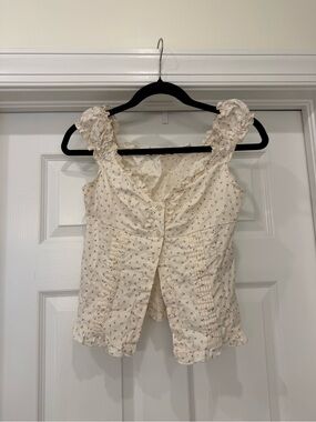 Cream Ruffled Floral Button-Front Women's Top- Brandy Melville Coquette